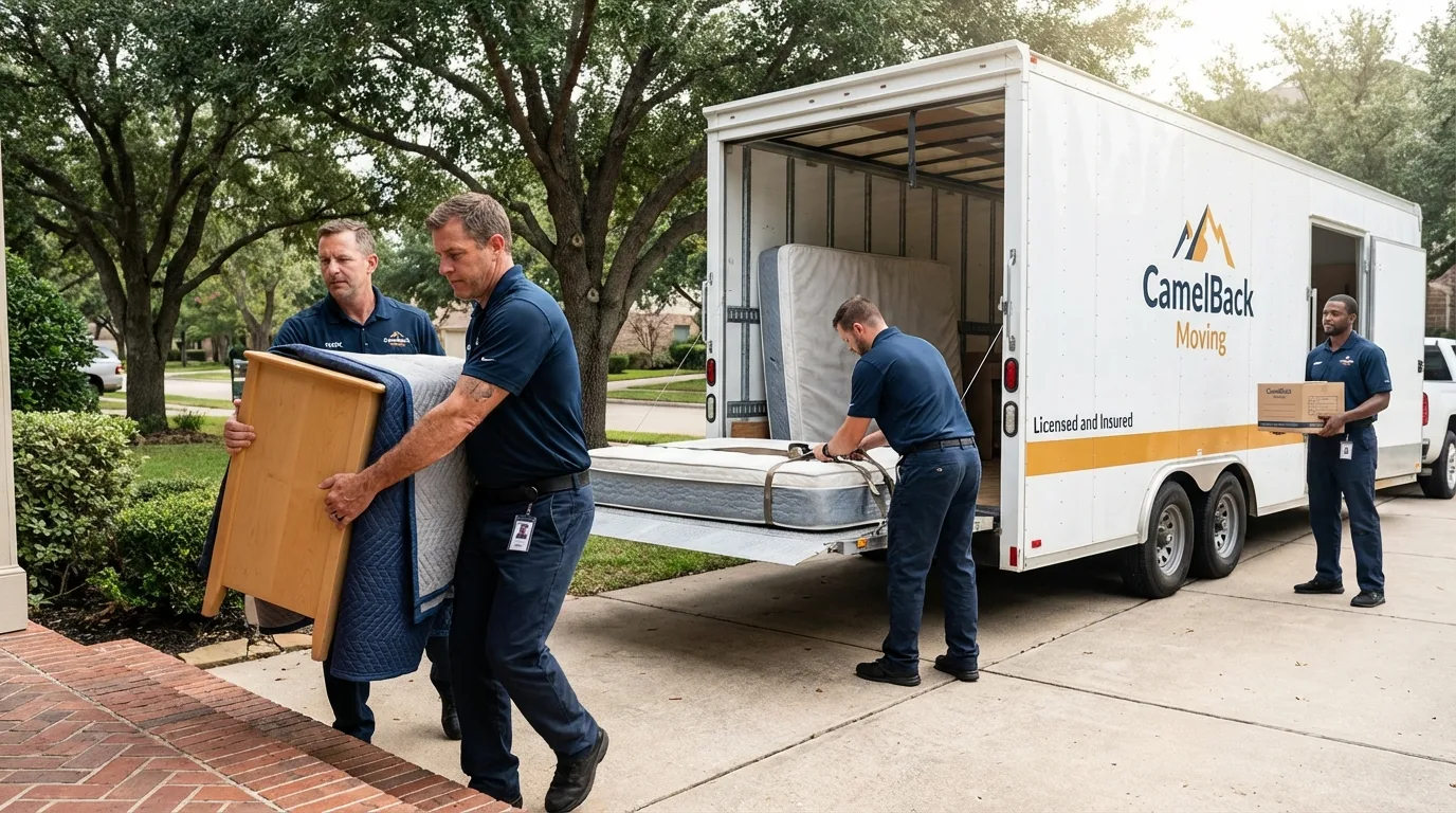 Crew loading residential truck for cross-state move from Houck, AZ