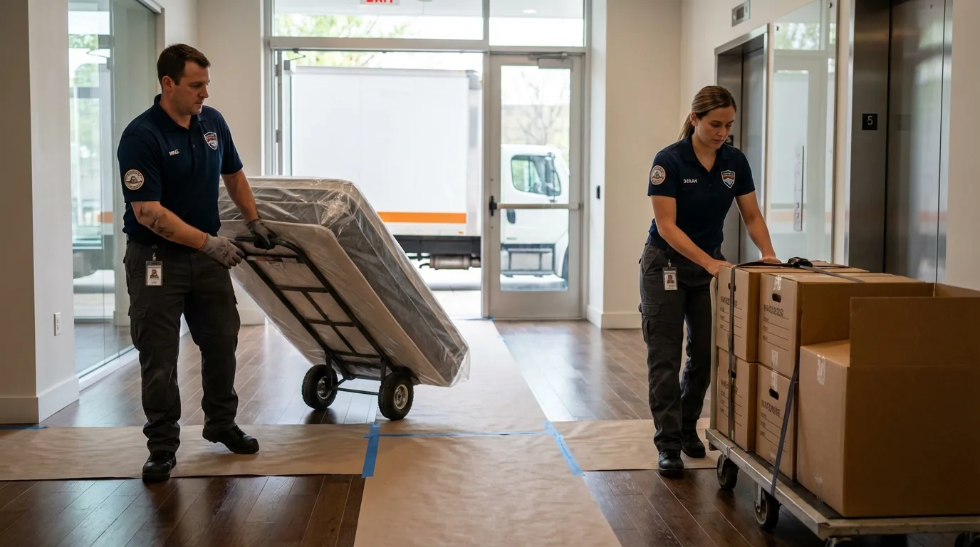 Professional apartment movers loading elevator in Houck, AZ